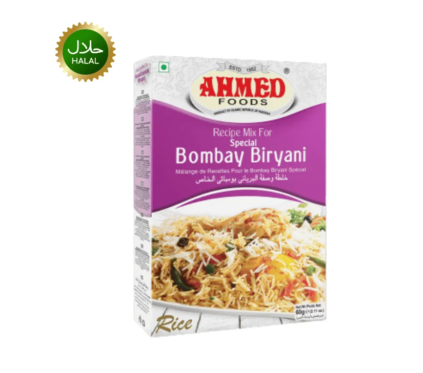 Bombay Biryani Masala 60g (Ahmed) Bombay Biryani Masala 60g Ahmed premium spice mix for biryani rich aroma authentic Bombay flavor hygienically packed seasoning for cooking