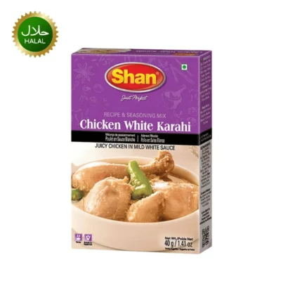 Chicken White Karahi 40g Shan premium spice mix for creamy white karahi rich aroma mild flavor hygienically packed seasoning for cooking
