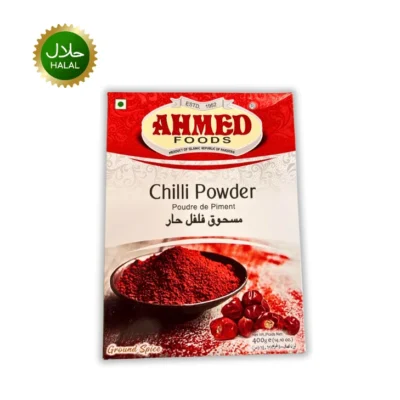 Buy Chilli Powder 400g Ahmed premium spice online. Bright red color, strong heat, perfect for curry, bulk cooking, and seasoning.
