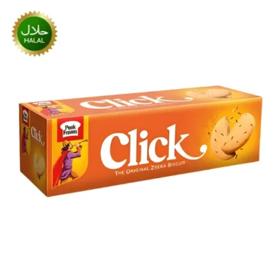 Click Original Jeera Biscuits Peek Freans crispy cumin flavored biscuits stacked for tea time snack