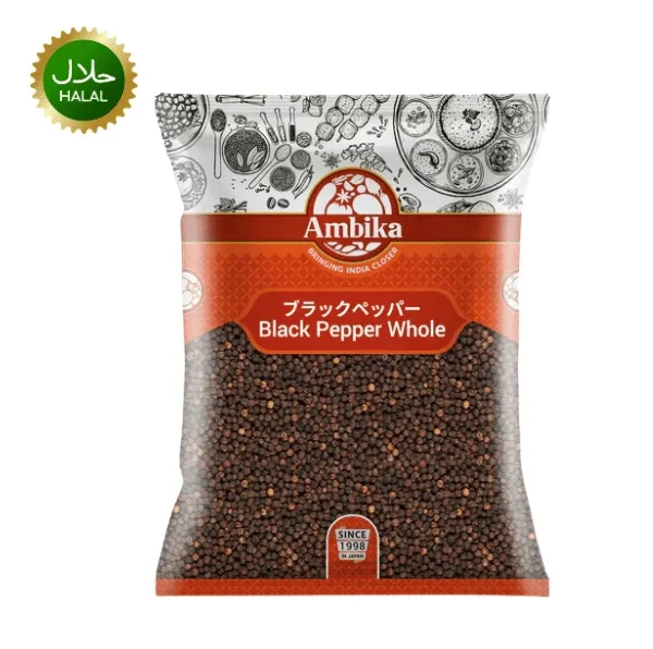 Black Pepper Whole 500g Ambika premium quality black pepper spice whole grains strong aroma hygienically packed for curry and seasoning cooking