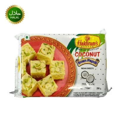 Haldirams Coconut Soan Papdi 250g coconut flavored Indian sweet box