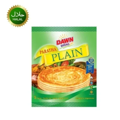 Dawn Plain Paratha 400g 5pcs frozen pack showing soft ready-to-cook layered paratha bread