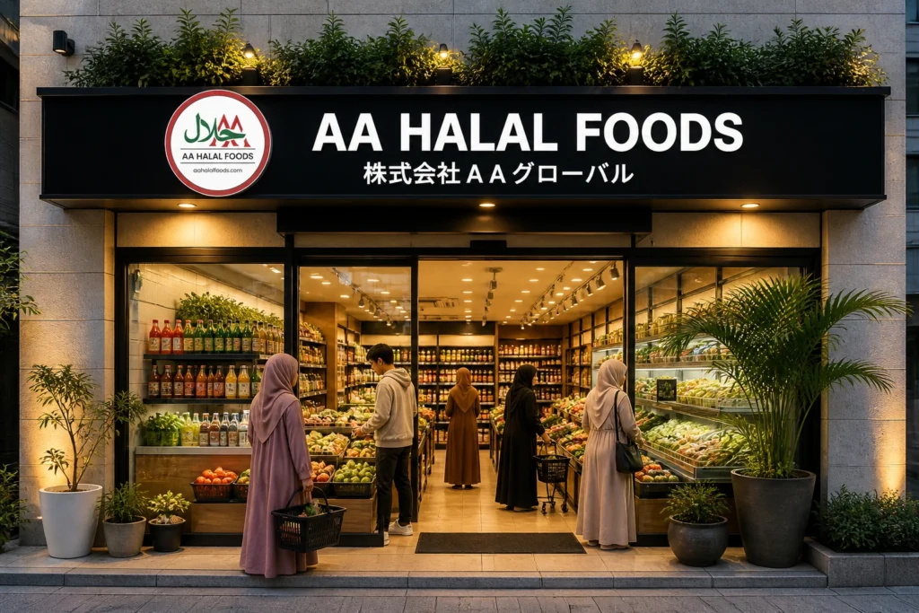 AA Halal Food store exterior in Chiba Japan