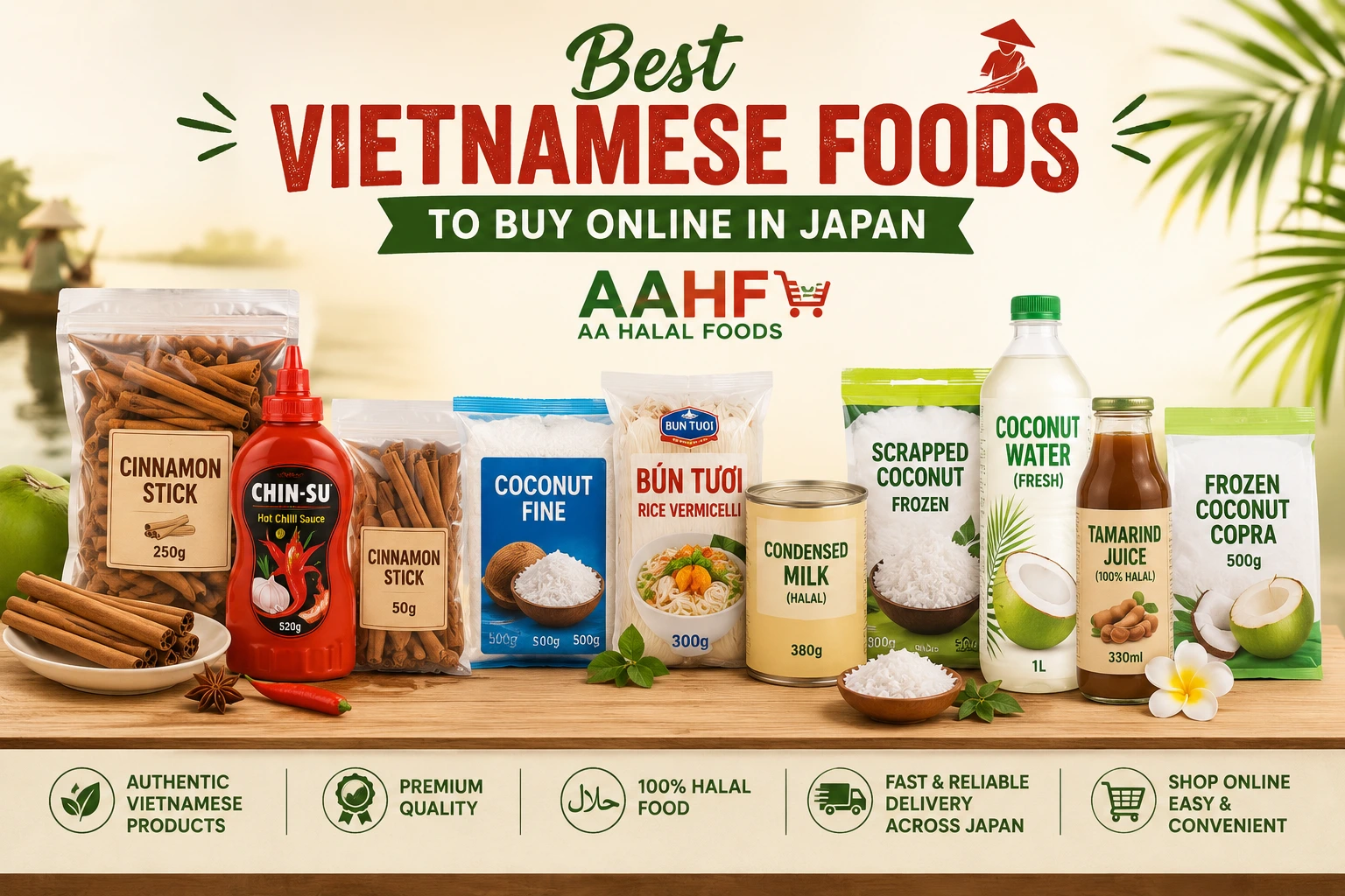 Best Vietnamese foods including sauces, spices, coconut products, noodles, and drinks available online in Japan from AA Halal Foods