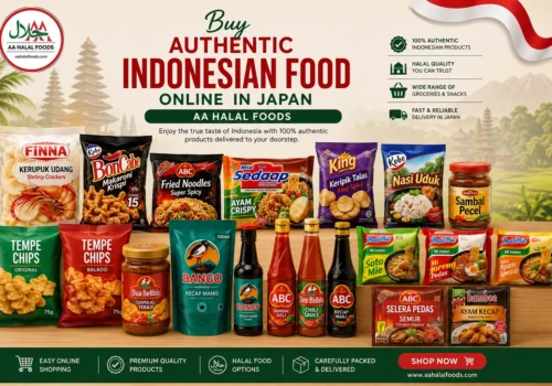 Authentic Indonesian food products online in Japan at AA Halal Foods including snacks, noodles, sauces, and halal groceries.