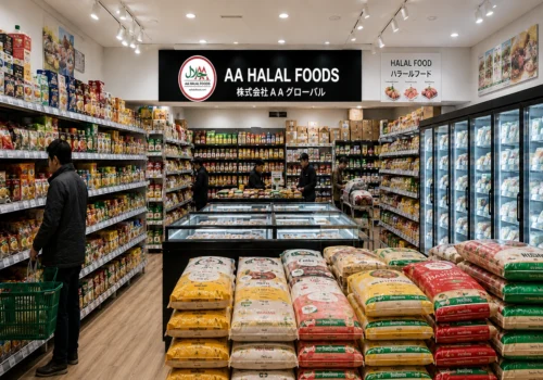 AA Halal Foods Japan online grocery store offering halal food products, fresh groceries, and home delivery service