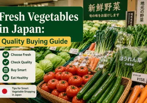 Fresh vegetables in Japan supermarket display with high-quality produce selection